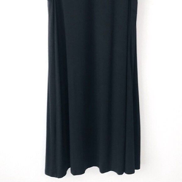 Loft Floral Embroidered Sleeveless Jersey Black Swing Dress - Picture 7 of 12